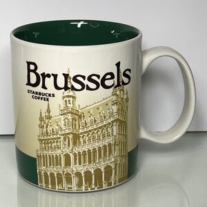 Starbucks Brussels Global Icon City Series Mug 16 oz White Green 4" Tall 2016